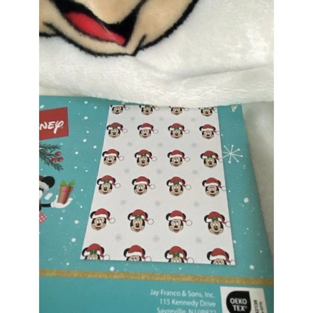 Disney Mickey Minnie Mouse Christmas SanTa Hat Soft Plush Throw‎ Blanket 50x70”